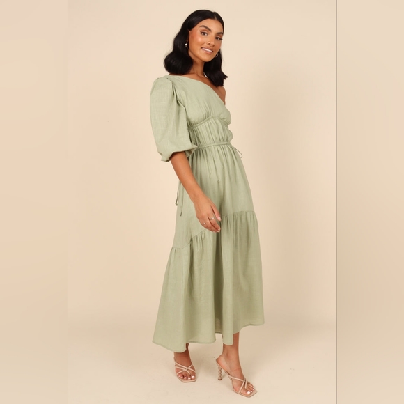 Petal & Pup Annabelle One Shoulder Dress- Sage - Picture 13 of 13